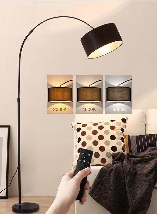 Sharpdo Modern LED Arc Floor Lamp with Remote Control, 3 Color Temperatures (3000K/4500K/6000K), Adjustable Hanging Drum Shade, Standing Lamp for Living Room & Bedroom - Black - Image 1